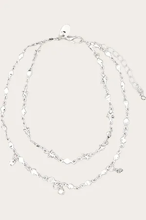 PRETTYLITTLETHING Silver Double Layer Stars And Diamante Chain Anklet