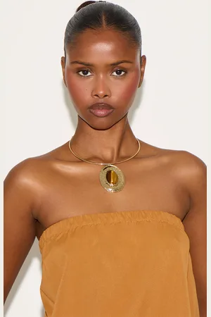 PRETTYLITTLETHING Gold Stone Centre Statement Necklace