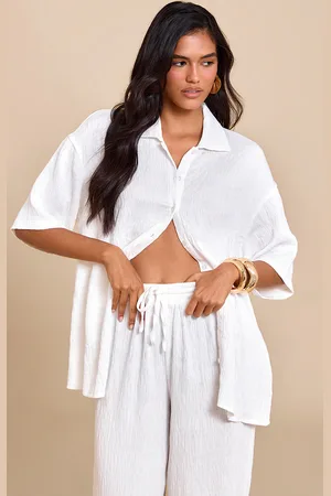 PRETTYLITTLETHING Textured Woven Oversized Short Sleeve Shirt