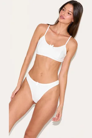 PRETTYLITTLETHING Cream Jersey Ribbed Bralette And Thong Lingerie Set