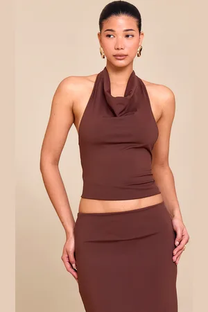 PRETTYLITTLETHING Matte Sculpt Halterneck Gold Detail Backless Top