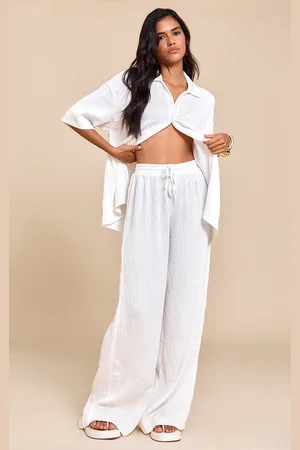 PRETTYLITTLETHING Textured Woven Drawstring Wide Leg Trousers