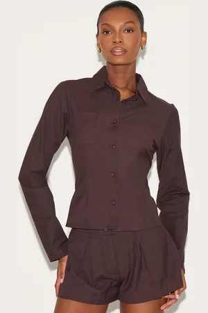 PRETTYLITTLETHING Linen Look Button Up Fitted Shirt