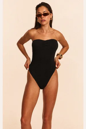 PRETTYLITTLETHING Crinkle Bandeau Ruched Front Swimsuit