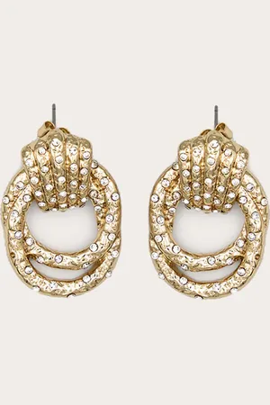 PRETTYLITTLETHING Gold Diamante Knot Door Knocker Earrings