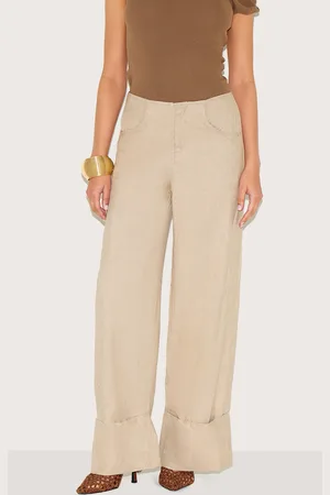 PRETTYLITTLETHING Petite Invisible Waistband Wide Leg Turn Up Trousers