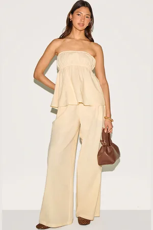 PRETTYLITTLETHING Linen Look Floaty Wide Leg Trousers