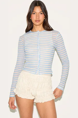 PRETTYLITTLETHING Striped Sheer Button Up Top