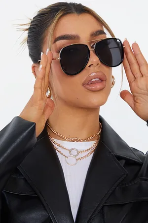 PRETTYLITTLETHING Oversized Gold Detail Aviator Sunglasses