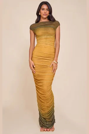 PRETTYLITTLETHING Dark Ombre Lined Mesh Ruched Midaxi Dress