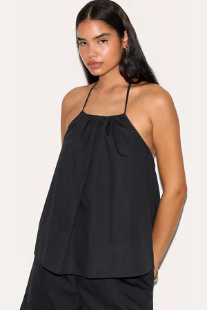 PRETTYLITTLETHING Tall Poplin Low Back Halterneck Top