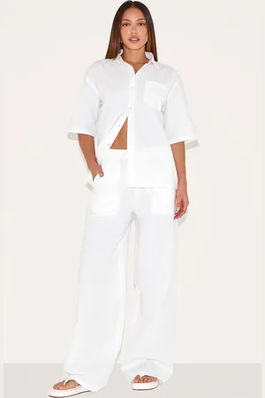 PRETTYLITTLETHING Tall Linen Look Wide Leg Trousers