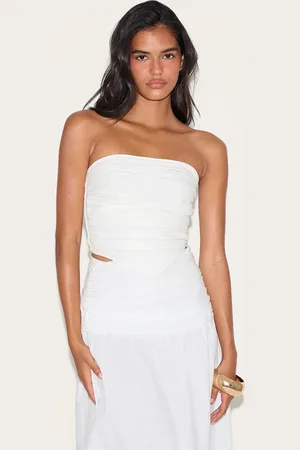 PRETTYLITTLETHING Cotton Poplin Ruched Front Bandeau Top