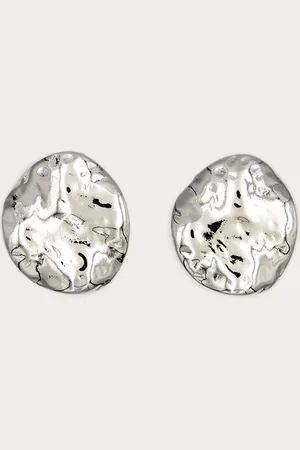 PRETTYLITTLETHING Silver Molten Round Stud Earrings