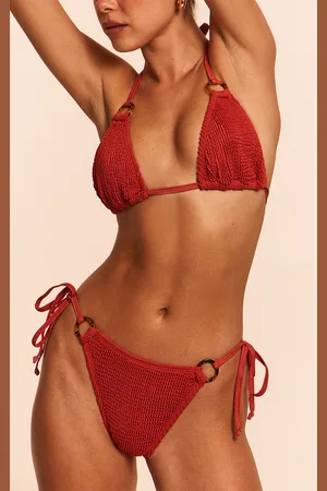 PRETTYLITTLETHING Rust Crinkle O Ring Tie Side Bikini Bottoms