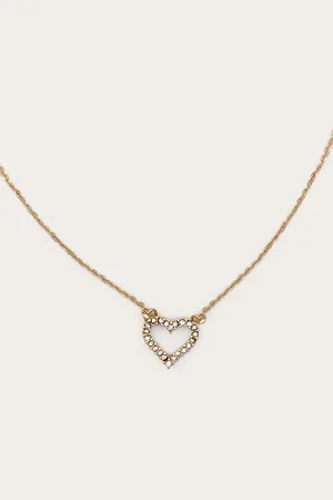 PRETTYLITTLETHING Gold Dainty Diamante Heart Necklace