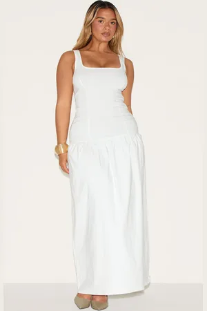 PRETTYLITTLETHING Shape Stretch Woven Square Neck Dropped Hem Maxi Shift Dress