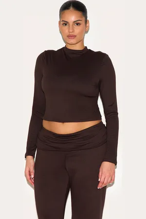 PRETTYLITTLETHING Plus Grown On Neck Soft Touch Long Sleeve Top