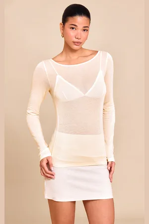 PRETTYLITTLETHING Sheer Soft Touch Crew Neck Long Sleeve Top