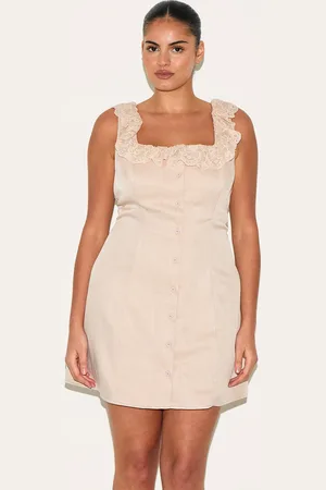 PRETTYLITTLETHING Plus Lace Button Up Trim Corset A-line Dress