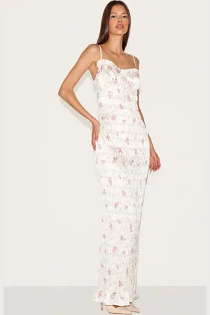 PRETTYLITTLETHING Satin Ditsy Floral Ruched Underwired Maxi Dress
