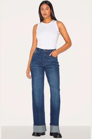 PRETTYLITTLETHING Tall Mid Rise Distressed Turn Up Hem Jeans