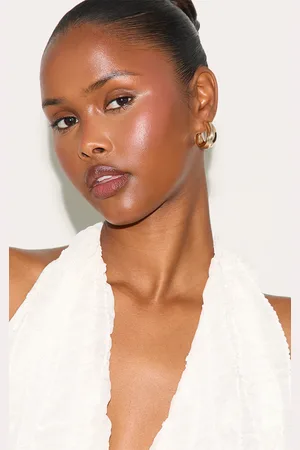 PRETTYLITTLETHING Gold Bevelled Edge Thick Medium Hoop Earrings