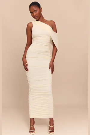 PRETTYLITTLETHING Mesh Overlay One Shoulder Ruched Maxi Dress