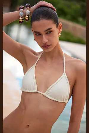 PRETTYLITTLETHING Cream Plait Binding Triangle Bikini Top