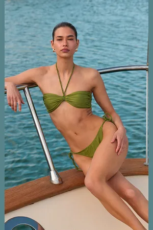 PRETTYLITTLETHING Olive Twist Halter Strap Bandeau Bikini Top