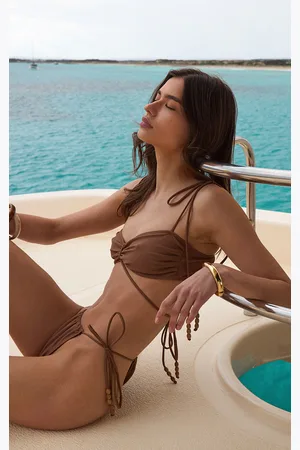 PRETTYLITTLETHING Bead Trim Bandeau Ruched Bikini Top