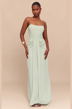 PRETTYLITTLETHING Bandeau Corset Drape Detail Maxi Dress