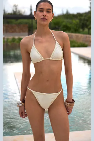 PRETTYLITTLETHING Cream Plait Binding Tanga Bikini Bottoms