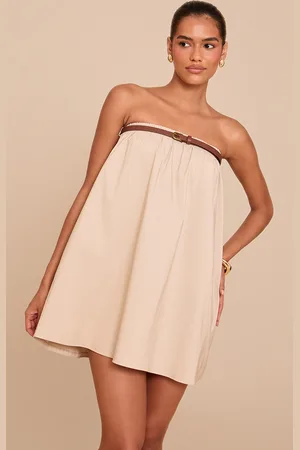 PRETTYLITTLETHING Stone Belted Bandeau Puffball Dress