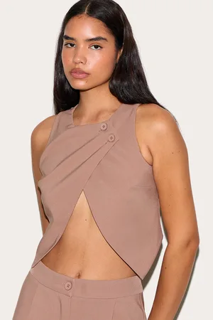 PRETTYLITTLETHING Tall Taupe Asymmetric Button Detail Waistcoat