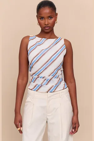 PRETTYLITTLETHING Stripe Ruched Long Top