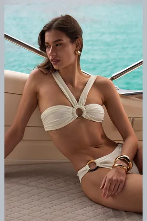 PRETTYLITTLETHING Cream O Ring Ruched High Leg Bikini Bottoms