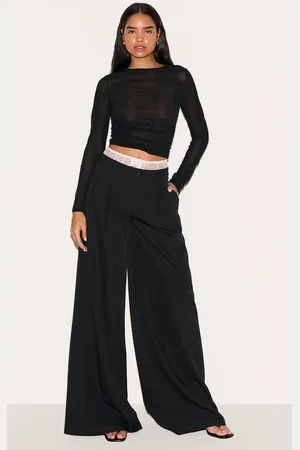 PRETTYLITTLETHING Tall Lace Detail Tailored Wide Leg Trousers
