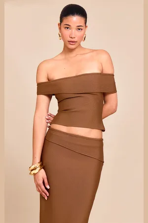 PRETTYLITTLETHING Tailored Bandage Knit Fold Over Asymmetric Top