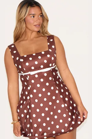 PRETTYLITTLETHING Shape Polka Dot Square Neck Bow Detail A-line Mini Dress