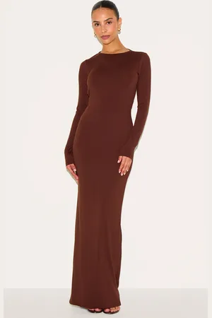PRETTYLITTLETHING Petite Slinky Asymmetric Open Back Maxi Dress