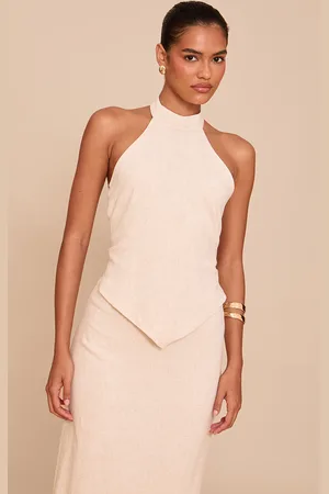 PRETTYLITTLETHING Textured Halterneck Tie Back Top