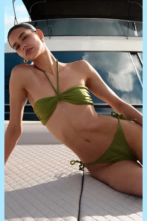 PRETTYLITTLETHING Olive Twist Strap Tie Side Bikini Bottoms