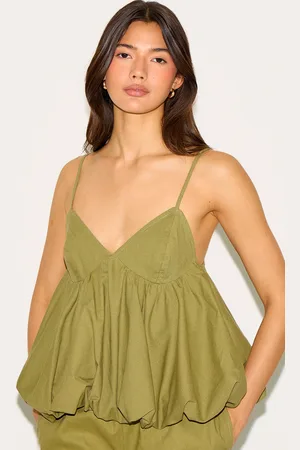 PRETTYLITTLETHING Olive Strappy Puffball Cami Top