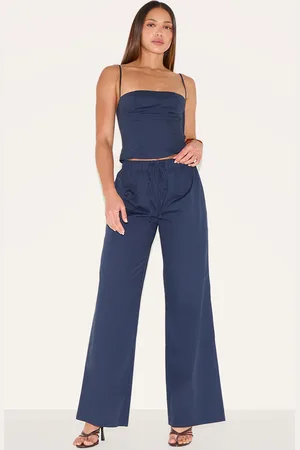 PRETTYLITTLETHING Tall Navy Drawstring Woven Wide Leg Trousers