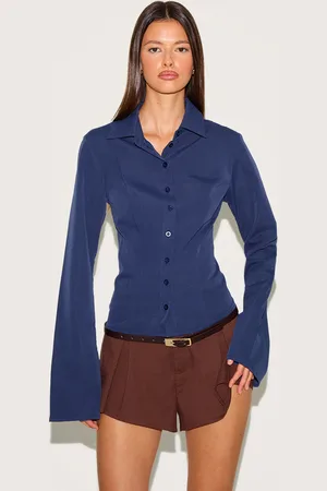 PRETTYLITTLETHING Navy Fitted Shirt