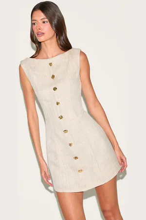 PRETTYLITTLETHING Stone Twill Button Down Bodycon Dress