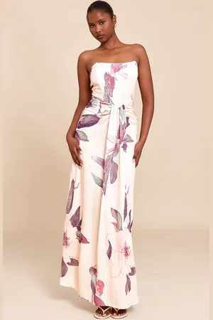 PRETTYLITTLETHING Stone Floral Bandeau Corset Drape Detail Maxi Dress