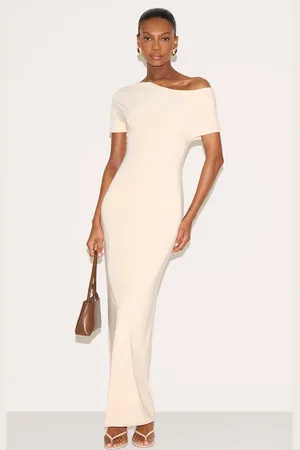 PRETTYLITTLETHING Double Layer Slinky Asymmetric Ruched Sleeve Maxi Dress
