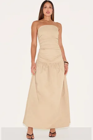 PRETTYLITTLETHING Tall Nude Bandeau Ruched Floaty Dress